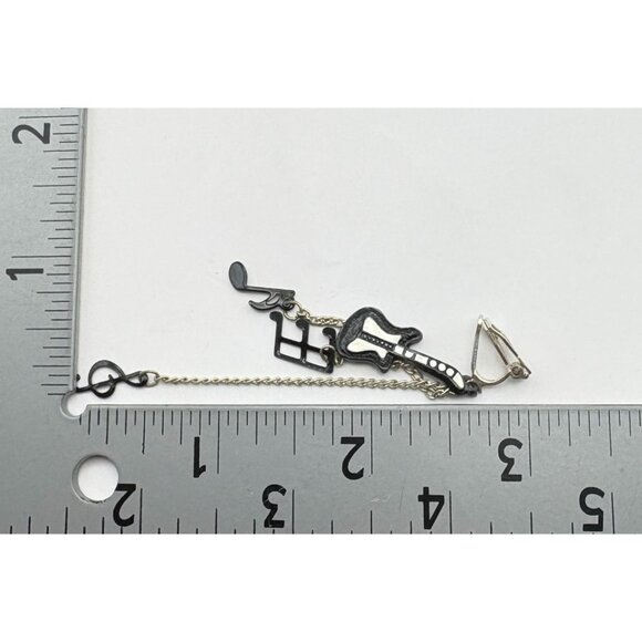 Retro Guitar Musical Note Dangle Earrings Clip On Silver Tone Musician - Picture 3 of 6